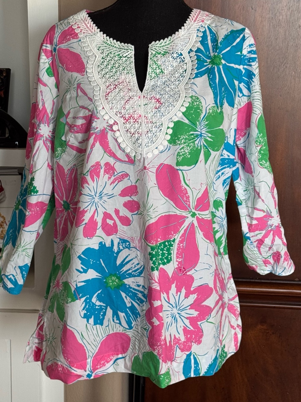 Talbots Floral Lace Bib Tunic Top